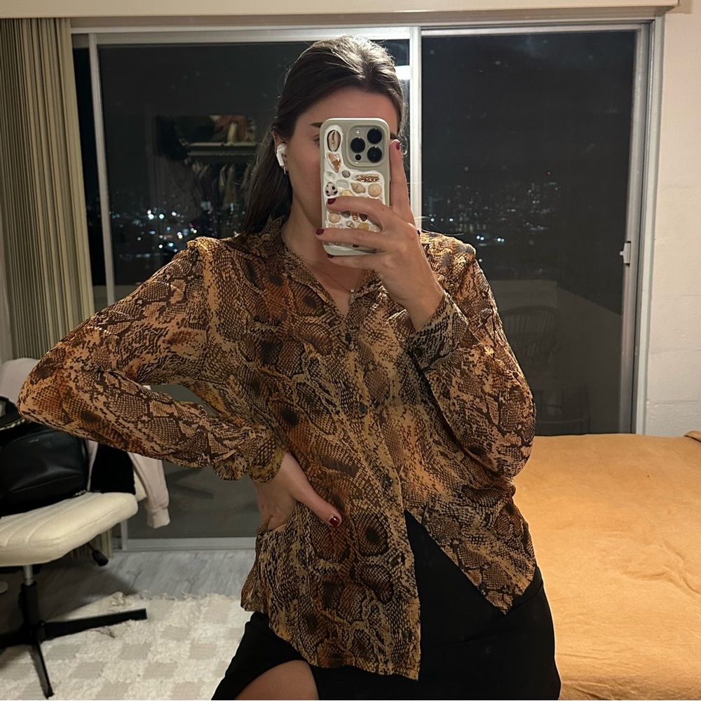 Zara Sheer Snakeskin Button Down